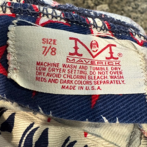 Vintage 70s Maverick Bell Bottom Jeans USA Made Size 7/8 Red White Blue Stars - Picture 5 of 5